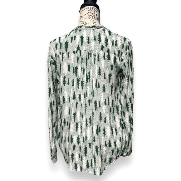 Maeve Anthropologie 4 Green White Blouse Holiday Whimsical Cottagecore Flowy Top - Picture 6 of 12